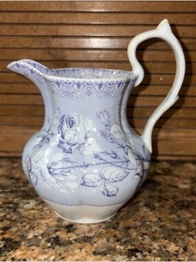 Blue / Lavender Floral Porcelain Pitcher - Antique Reflections